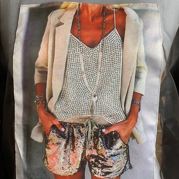 Black Sheer Graphic Bling Shirt. - Picture 2 of 4